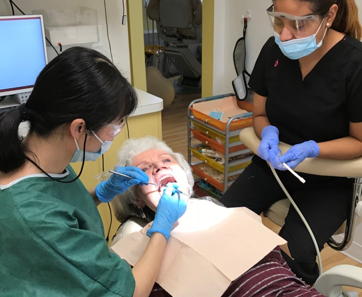 Taking care of a patient.